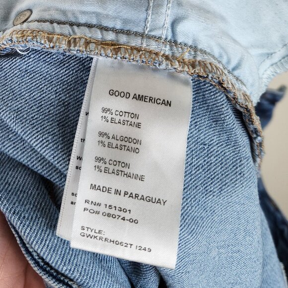 Good American Weekender Straight Leg Jeans Distressed Ripped Knees sz 15 - Picture 11 of 13